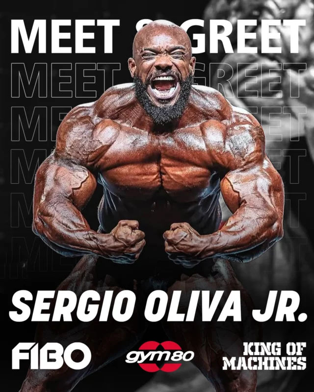 Meet @sergioolivajr at the gym80 FIBO booth 💥🫱🏼‍🫲🏽 @fiboofficial

Seize the opportunity to meet and greet IFBB Pro Sergio Oliva Jr. on Thursday (10/4), Friday (11/4) and Sunday (13/4), gain valuable insights and capture the moment with a photo or receive an autograph. 📸

And don’t miss it: Sergio will also be on stage at the FIBO Championships on Saturday (12/4)!

Stay tuned for more as we’ll have additional athletes joining us at our booth❗️  Meet & Greet 🫱🏼‍🫲🏽🔥 🔜10th, 11th & 13th April 2025 📍 Cologne Trade Fair - Hall: 9 / Booth: A19/A20/B25/C27 _______  Nutze die Gelegenheit, IFBB Pro Sergio Oliva Jr. am Donnerstag (10.4.), Freitag (11.4.) und Sonntag (13.4.) persönlich zu treffen, wertvolle Einblicke zu gewinnen und den Moment mit einem Foto oder Autogramm festzuhalten. 📸🖊️

Nicht verpassen: Am Samstag (12.4.) wird Sergio außerdem bei den FIBO Championships live auf der Bühne stehen!

Stay tuned — weitere Athleten werden an unserem Stand dabei sein❗️

Meet & Greet 🫱🏼‍🫲🏽🔥
🔜10., 11., 12. & 13. April 2025
📍Köln-Messe - Halle: 9 / Stand: A19/A20/B25/C27

#gym80 #FIBO #KingOfMachines #MadeInGermany #Bodybuilding #IFBB #Pro