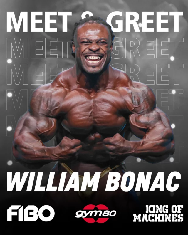 Meet @william_bonac at the gym80 FIBO booth 💥🫱🏼‍🫲🏽 @fiboofficial 

2x Arnold Classic Champion🥇William Bonac will be present at our booth on every single day of FIBO. This is your chance to have a chat, take a picture or get an autograph. 📸🖊️

👉🏼And don’t miss it: William will also be on stage at the FIBO Championships on Saturday (12/4)!

Stay tuned for more as we’ll have additional athletes joining us at our booth❗️

Meet & Greet 🫱🏼‍🫲🏽🔥
🔜10th, 11th, 12th & 13th April 2025
📍 Cologne Trade Fair - Hall: 9 / Booth: A19/A20/B25/C27

⸻

Der 2x Arnold Classic Champion🥇William Bonac wird an jedem Tag der FIBO an unserem Stand anwesend sein. Das ist deine Chance mit ihm ein Foto zu machen oder ein Autogramm zu bekommen. 📸🖊️

👉🏼Nicht verpassen: William wird auch bei den FIBO Championships am Samstag (4.12.) auf der Bühne stehen!

Stay tuned — weitere Athleten werden an unserem Stand dabei sein❗️

Meet & Greet 🫱🏼‍🫲🏽🔥
🔜10., 11., 12. & 13. April 2025
📍Köln-Messe - Halle: 9 / Stand: A19/A20/B25/C27

#gym80 #FIBO #KingOfMachines #MadeInGermany #Bodybuilding #IFBB #Pro